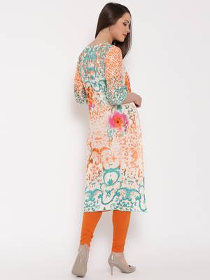 Shree Women Orange & Teal Rayon Embellished Kurta 4