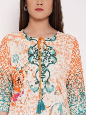Shree Women Orange & Teal Rayon Embellished Kurta 5
