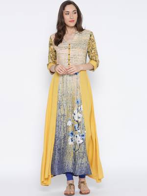Shree Women Yellow Rayon Printed Kurta 1