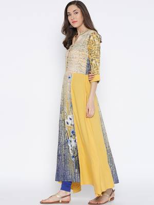 Shree Women Yellow Rayon Printed Kurta 3