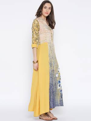 Shree Women Yellow Rayon Printed Kurta 4
