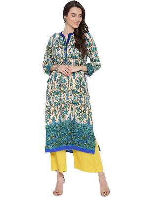 Shree Women Blue Rayon Floral Printed Kurta 1