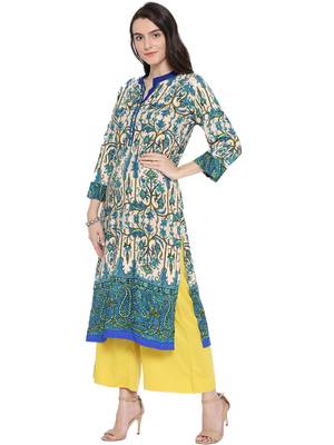 Shree Women Blue Rayon Floral Printed Kurta 3