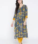 Shree Women Mustard Rayon Geometric Printed Kurta