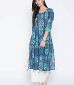 Shree Women Teal Rayon Geometric Printed Kurta