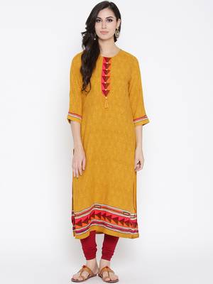 Shree Women Yellow Rayon Printed  Kurta 1