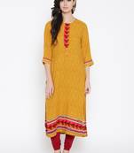 Shree Women Yellow Rayon Printed  Kurta