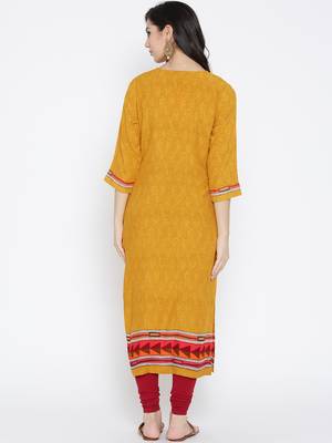 Shree Women Yellow Rayon Printed  Kurta 2