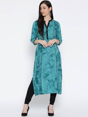 Shree Women Teal Liva Floral Printed Kurta 1