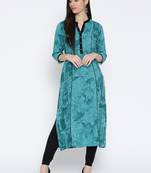 Shree Women Teal Liva Floral Printed Kurta