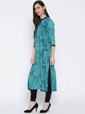 Shree Women Teal Liva Floral Printed Kurta 3