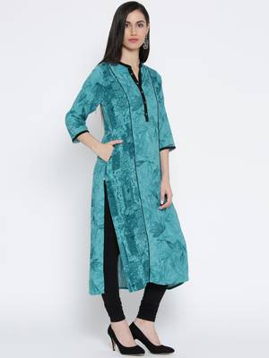 Shree Women Teal Liva Floral Printed Kurta 4