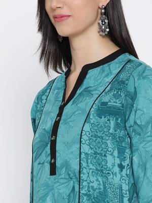 Shree Women Teal Liva Floral Printed Kurta 5