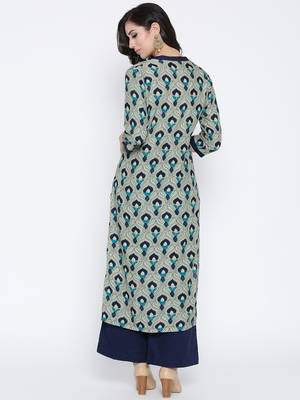 Shree Women Gray & Blue Rayon Printed Kurta 2