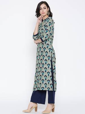 Shree Women Gray & Blue Rayon Printed Kurta 3