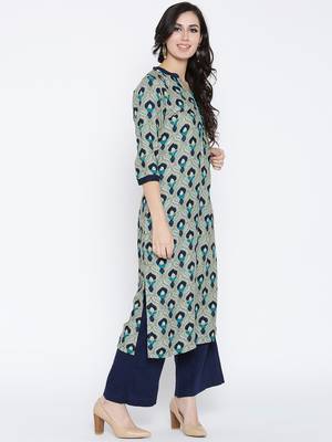 Shree Women Gray & Blue Rayon Printed Kurta 4