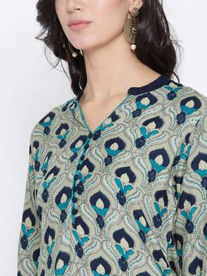 Shree Women Gray & Blue Rayon Printed Kurta 5