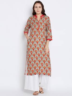 Shree Women Gray & Red Rayon Printed Kurta 1