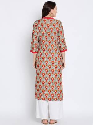 Shree Women Gray & Red Rayon Printed Kurta 2