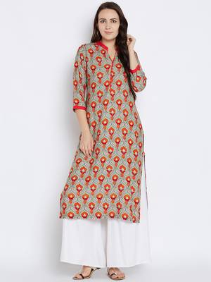 Shree Women Gray & Red Rayon Printed Kurta 3