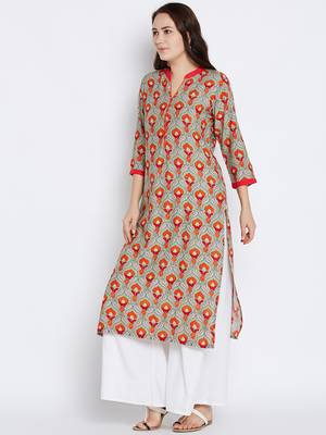 Shree Women Gray & Red Rayon Printed Kurta 4