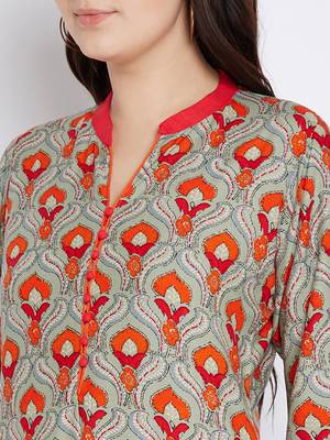 Shree Women Gray & Red Rayon Printed Kurta 5