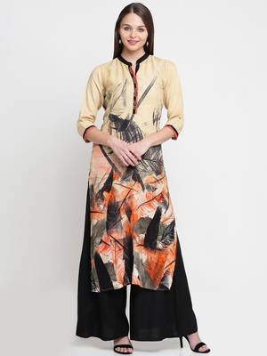 Shree Women Orange Liva Printed Kurta 1