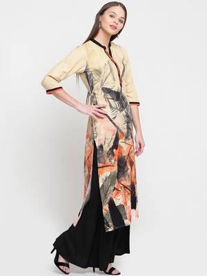 Shree Women Orange Liva Printed Kurta 4