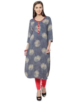 Shree Women Grey Rayon Blockprinted Kurta 1