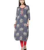 Shree Women Grey Rayon Blockprinted Kurta