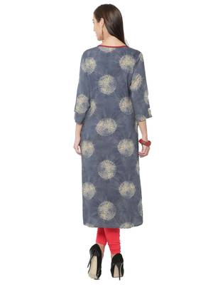Shree Women Grey Rayon Blockprinted Kurta 2