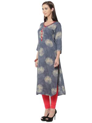 Shree Women Grey Rayon Blockprinted Kurta 3