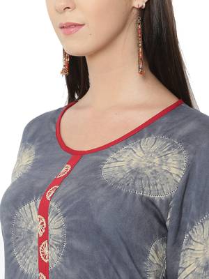 Shree Women Grey Rayon Blockprinted Kurta 5