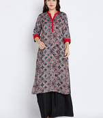Shree Women Gray Rayon Floral Printed Kurta