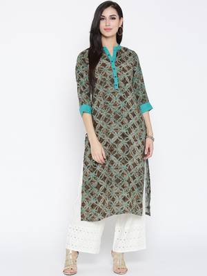 Shree Women Olive Rayon Floral Printed Kurta 1