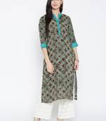 Shree Women Olive Rayon Floral Printed Kurta