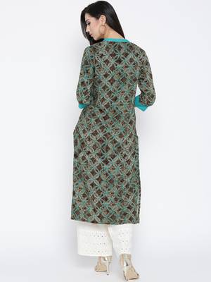 Shree Women Olive Rayon Floral Printed Kurta 2