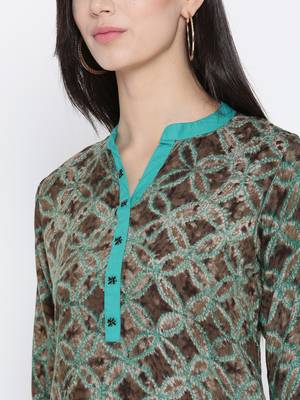 Shree Women Olive Rayon Floral Printed Kurta 5