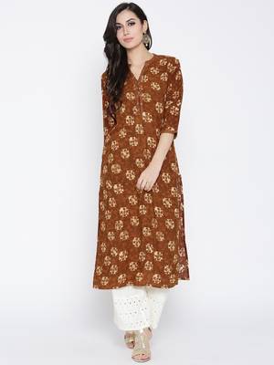 Shree Women Brown Rayon Floral Printed Kurta 1