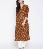Shree Women Brown Rayon Floral Printed Kurta