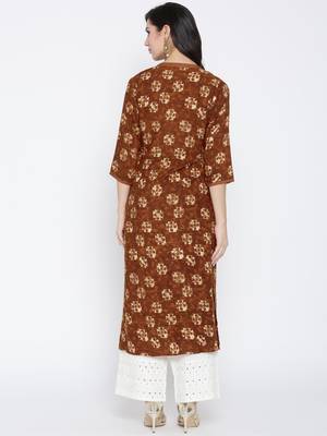 Shree Women Brown Rayon Floral Printed Kurta 2