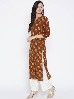 Shree Women Brown Rayon Floral Printed Kurta 3