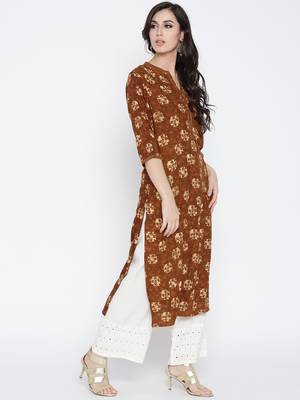 Shree Women Brown Rayon Floral Printed Kurta 4