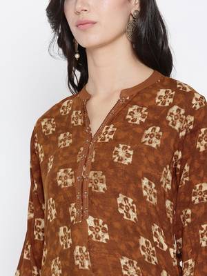 Shree Women Brown Rayon Floral Printed Kurta 5