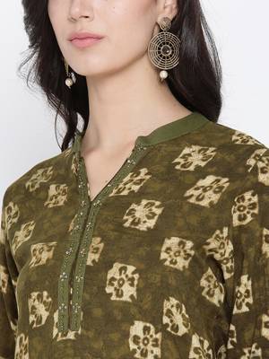 Shree Women Olive Rayon Floral Printed Kurta 5