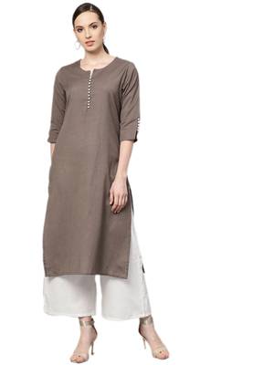 Shree Women Brown Cotton Solid Kurta 1