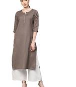 Shree Women Brown Cotton Solid Kurta