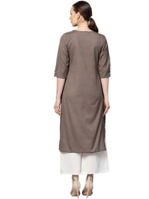 Shree Women Brown Cotton Solid Kurta 2