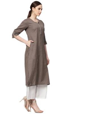 Shree Women Brown Cotton Solid Kurta 3