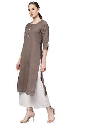 Shree Women Brown Cotton Solid Kurta 4